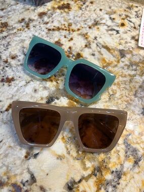 Chunky Square Sunglasses in Mint and Taupe